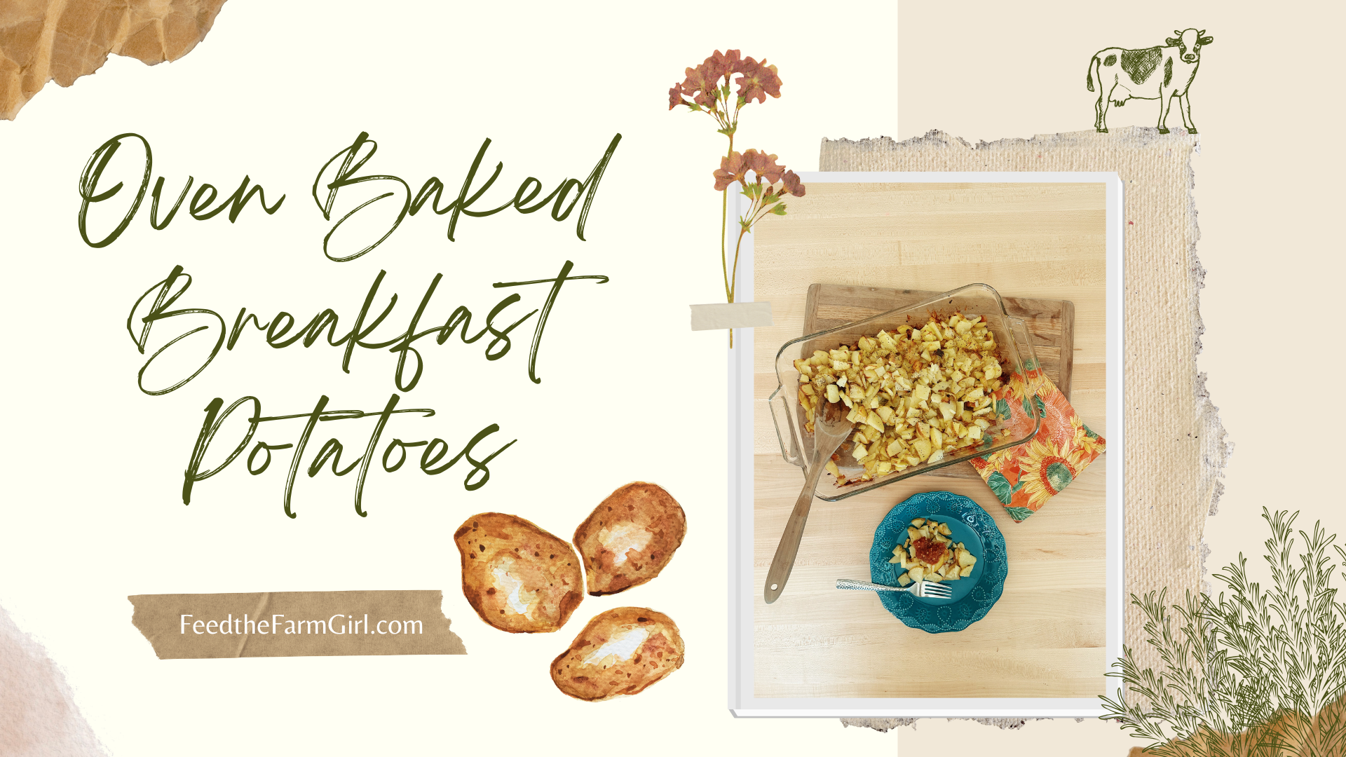 A cover photo for Oven Baked Breakfast Potatoes, including a photo of the finished recipe.